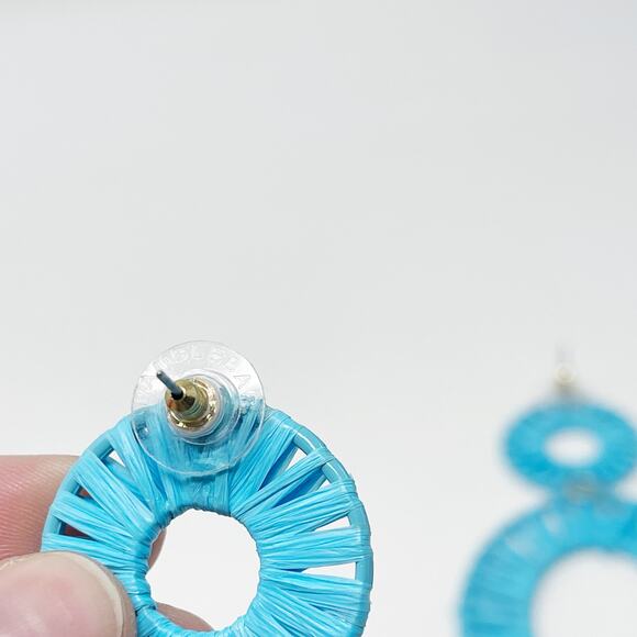 BaubleBar Teal Blue Mini Kiera Raffia Earrings Round Oval Drop Statement Boho - Picture 6 of 6